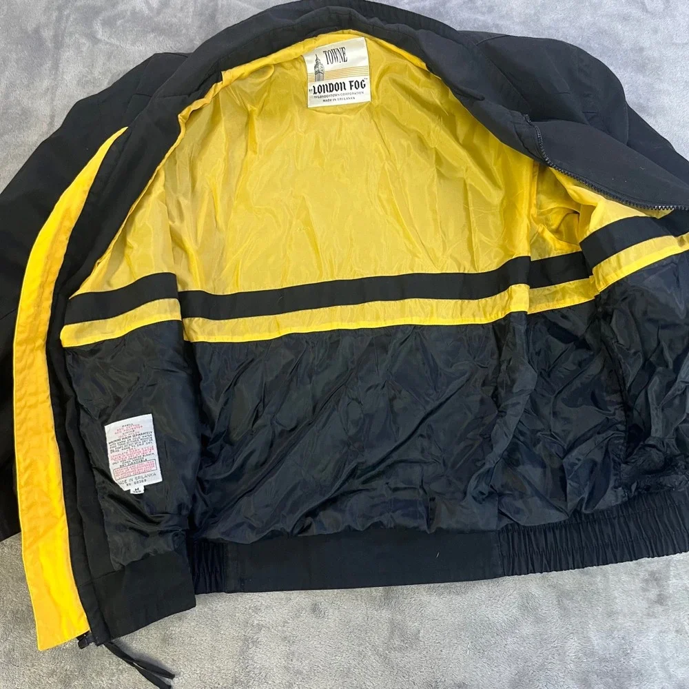 London Fog Bomber‎ Jacket Women Medium Black Vintage Towne Zip Up Lightweight